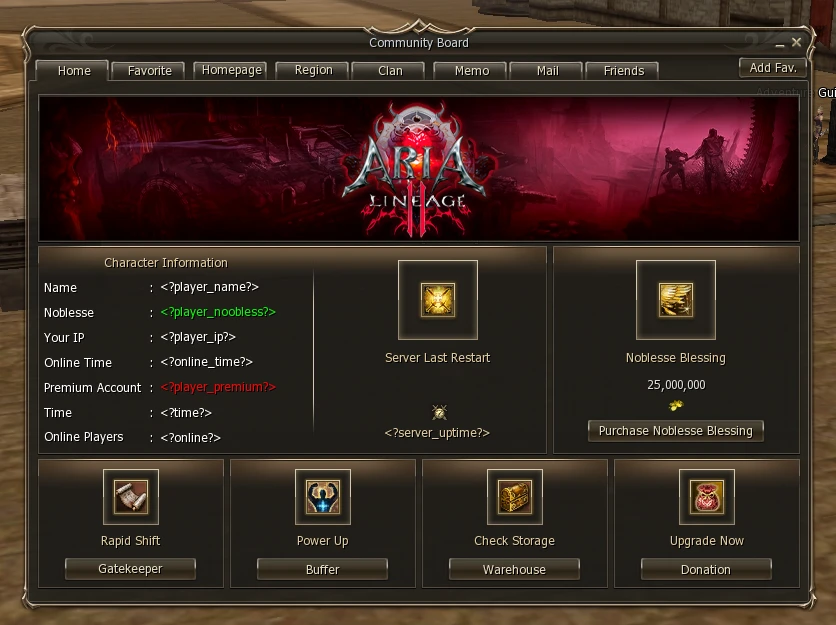 Lineage 2 Aria Community Board by Protojah Designs
