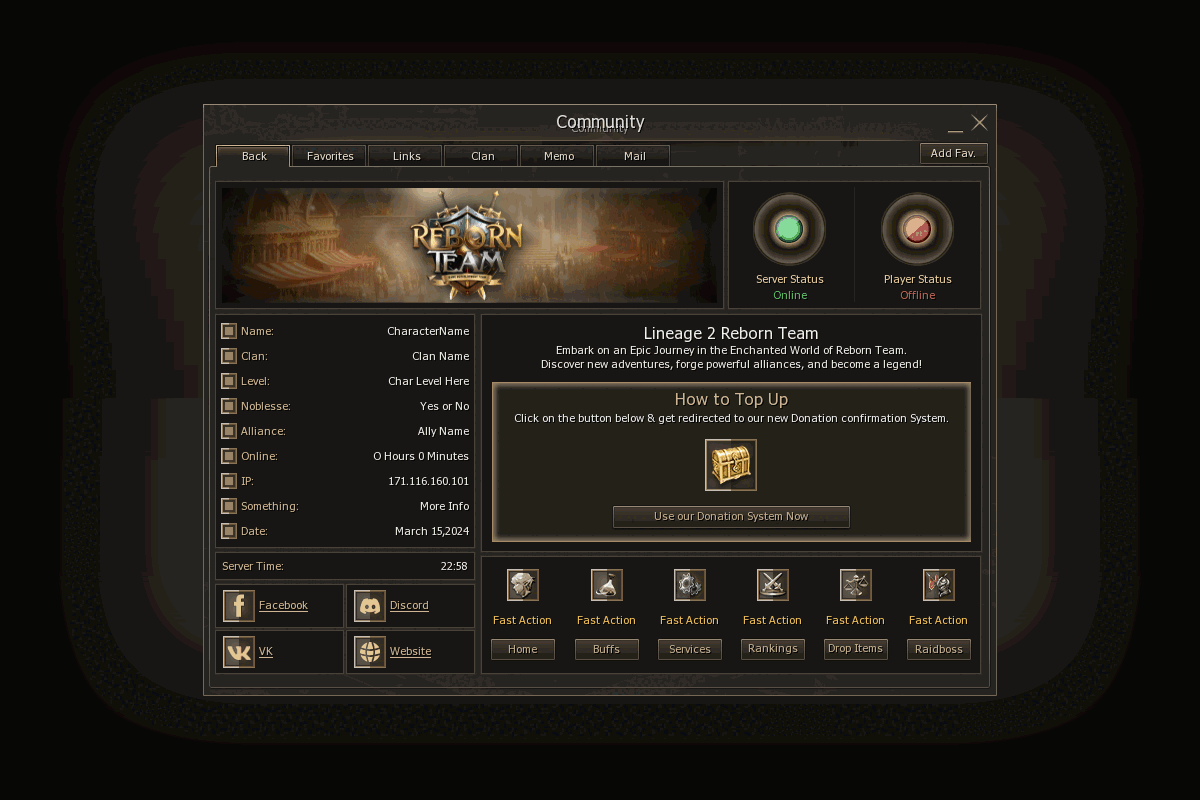 Lineage 2 Reborn Team Community Board by Protojah Designs